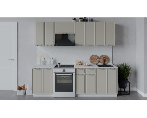 Кухонный гарнитур «Белладжио» длиной 240 см, белый, софт панакота