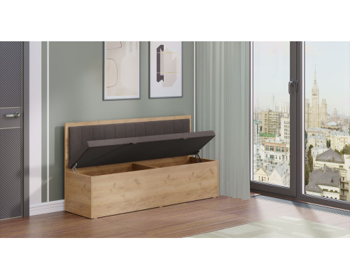 Скамья прямая «Берген», Дуб Крафт золотой, Велюр Коричневый