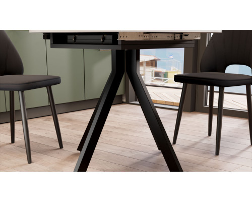 Стол обеденный раздвижной «Дуглас» Тип 2, черный муар, стекло матовое белый мрамор