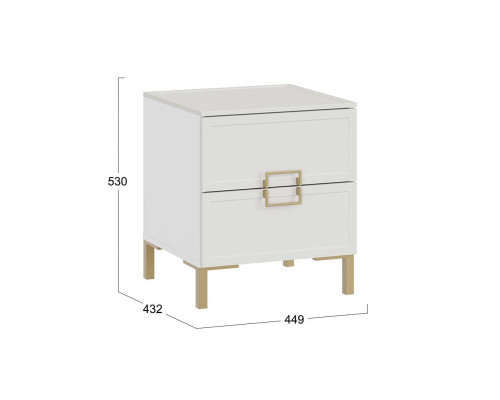 Тумба прикроватная «Стелла» с опорами, золото розовое, белый холст, белый жемчуг