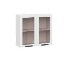 Шкаф навесной 800 c двумя дверями со стеклом «Детройт» исп. 2, Белый, Белый глянец