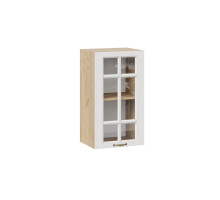 Шкаф навесной 400 c одной дверью со стеклом «Лина», Дуб Крафт золотой, Белый