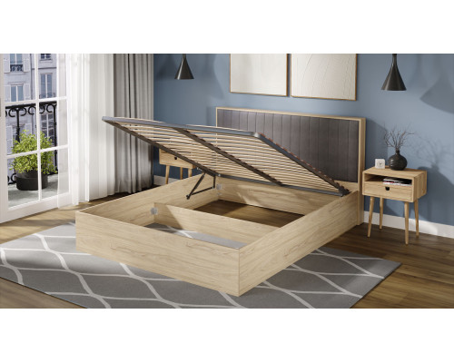 Кровать с ПМ «Сэнди» Тип 2, 160 (с подъемным механизмом) без заглушины, Вяз благородный, Велюр Графит