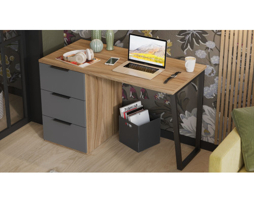 Стол письменный с тумбой универсальной «Порто», Яблоня Беллуно, Графит софт
