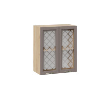 Шкаф навесной 600 c двумя дверями со стеклом «Бьянка», Дуб Крафт золотой, Дуб серый