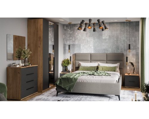 Спальня «Джоли», Дуб Крафт золотой, Графит матовый