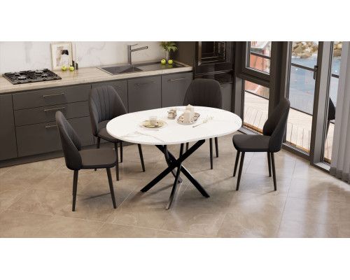 Стол обеденный раздвижной «Дуглас» Тип 1, черный муар, стекло матовое белый мрамор