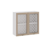 Шкаф навесной 800 c двумя дверями со стеклом «Бьянка», Белый, Дуб кофе