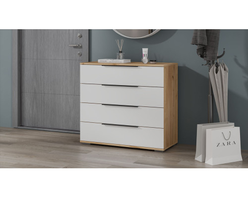 Комод «Джоли», Дуб Крафт золотой, Белый матовый