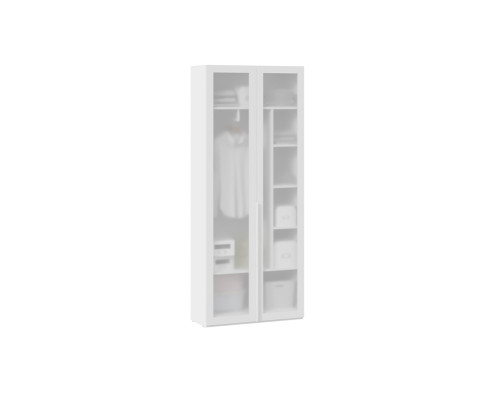 Шкаф для одежды (366) с 2 дверями со стеклом «Порто», белый жемчуг/стекло сатин белое