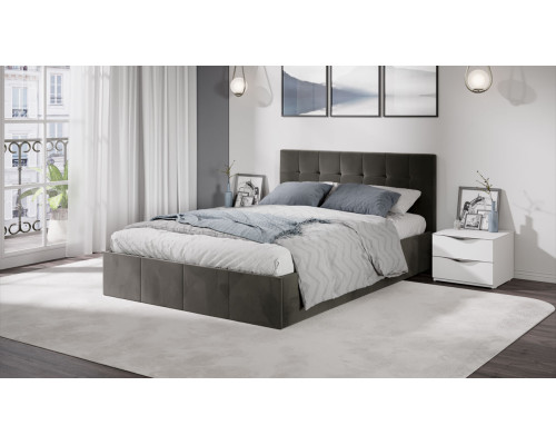 Кровать с ПМ «Эмма», 140 (с подъемным механизмом) с заглушиной, Велюр Confetti Stone
