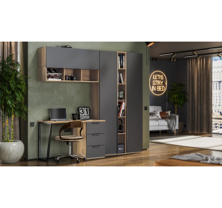 Набор детской мебели «Порто» №9, Яблоня Беллуно, Графит софт