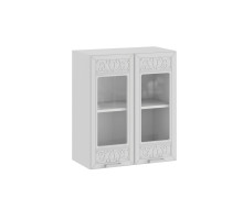 Шкаф навесной 600 c двумя дверями со стеклом «Долорес», Белый, Сноу