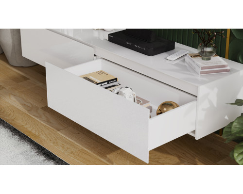 Тумба для теле- и радиоаппаратуры «Глосс», белый глянец, стекло белый глянец