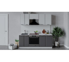 Кухонный гарнитур «Белладжио» длиной 200 см со шкафом НБ, белый, фон белый, софт графит