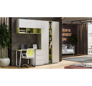 Набор детской мебели «Порто» №9, Белый жемчуг, Океан Зеленый, Белый софт