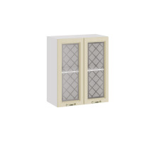Шкаф навесной c двумя дверями со стеклом «Бьянка», Белый, Дуб ваниль