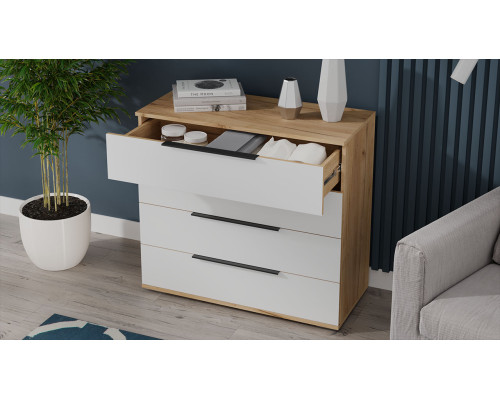 Комод «Джоли», Дуб Крафт золотой, Белый матовый