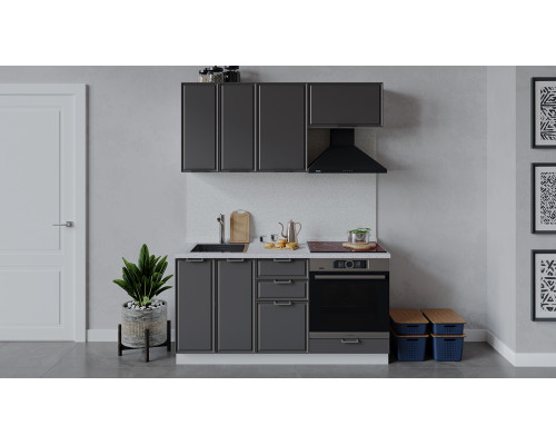 Кухонный гарнитур «Белладжио» длиной 160 см со шкафом НБ,белый,софт графит