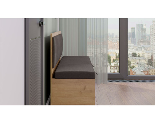 Скамья прямая «Берген», Дуб Крафт золотой, Велюр Коричневый