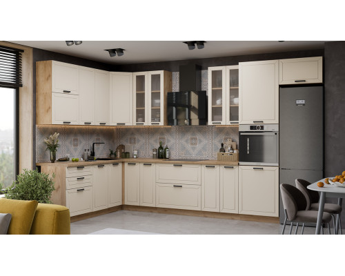 Кухонный гарнитур «Лорас» №9, дуб крафт золотой, холст брюле