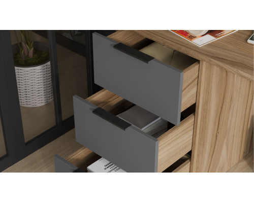 Стол письменный с тумбой универсальной «Порто», Яблоня Беллуно, Графит софт