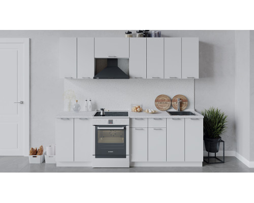 Кухонный гарнитур «Габриэлла» длиной 240 см, белый, сноу