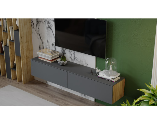 Тумба для теле- и радиоаппаратуры «Порто», Яблоня Беллуно, Графит софт