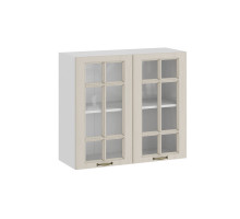 Шкаф навесной 800 c двумя дверями со стеклом «Лина», Белый, Крем