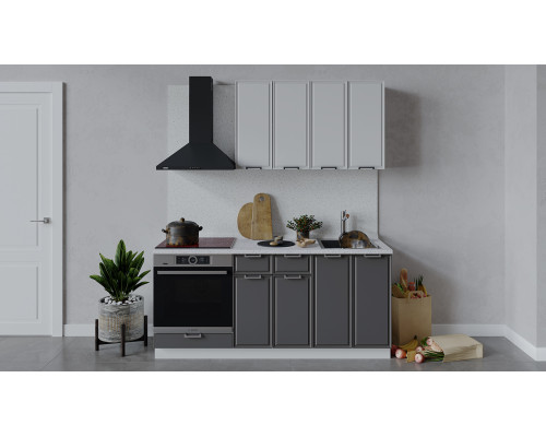 Кухонный гарнитур «Белладжио» длиной 180 см со шкафом НБ, белый, фон белый, софт графит