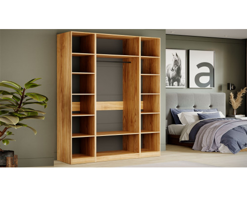 Шкаф для одежды (580) Порто с 2 глухими и 2 стеклянными дверями, Яблоня Беллуно/Графит/Стекло сатин черное