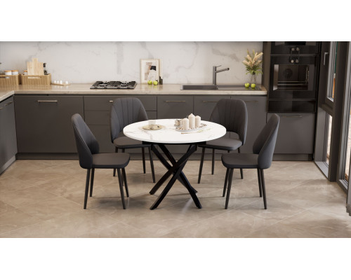 Стол обеденный раздвижной «Дуглас» Тип 1, черный муар, стекло матовое белый мрамор