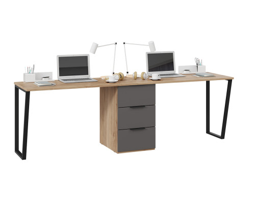 Комплект столов письменных с 1 тумбой универсальной «Порто», Яблоня Беллуно, Графит софт