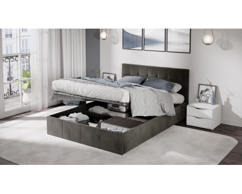 Кровать с ПМ «Эмма», 140 (с подъемным механизмом) с заглушиной, Велюр Confetti Stone