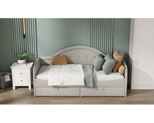 Кровать «Адель» с мягкой спинкой 800*200 тип 1, Велюр Мокко светлый