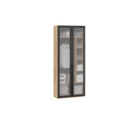 Шкаф для одежды (366) с 2 дверями со стеклом «Порто», Яблоня Беллуно/Графит/Стекло сатин черное