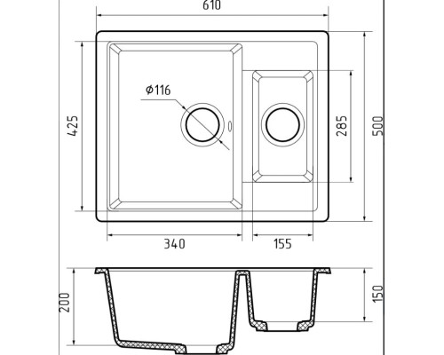 Мойка для кухни GranFest Композит QUADRO 610K
