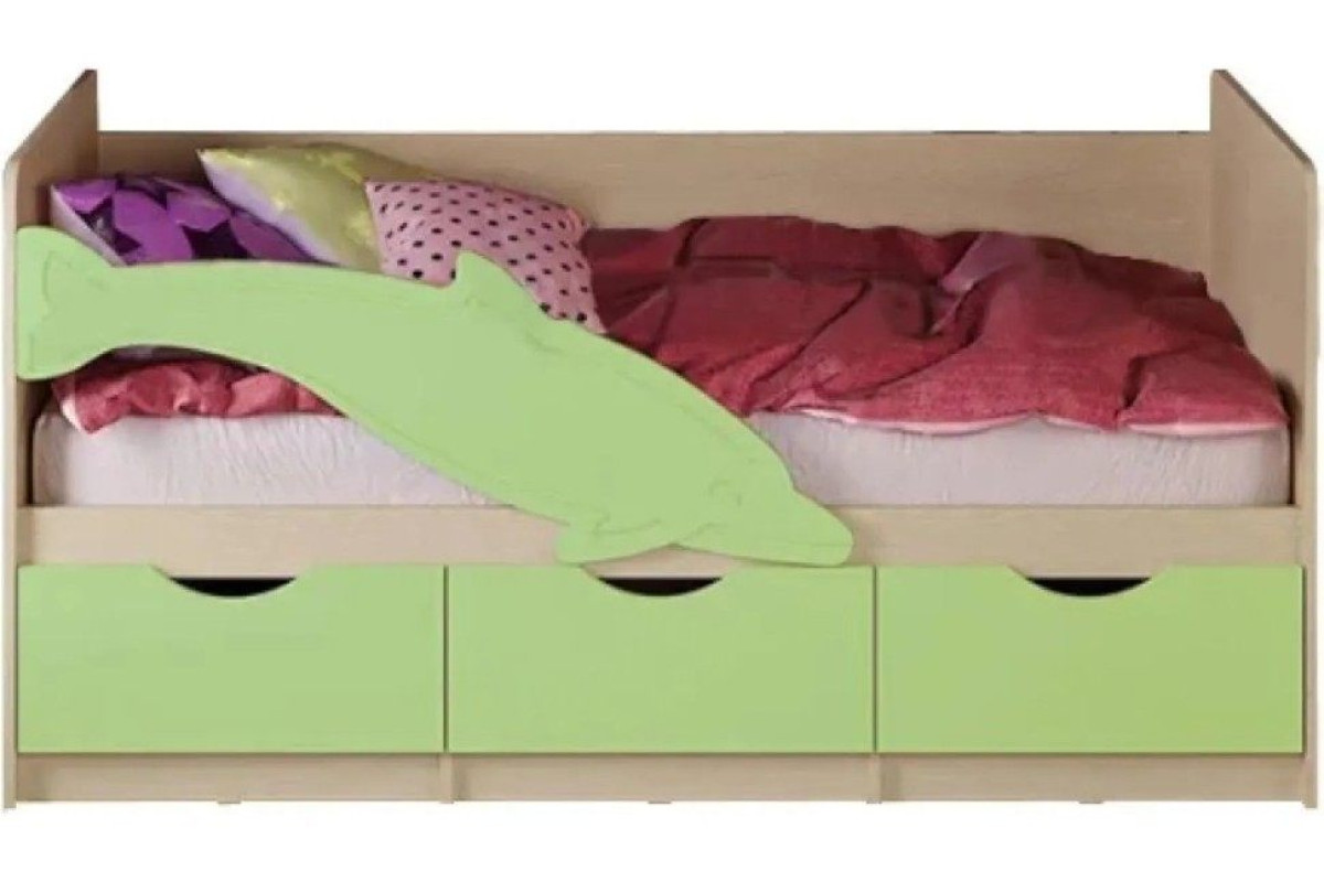 кровать детская с бортиком дельфин и двумя ящиками
