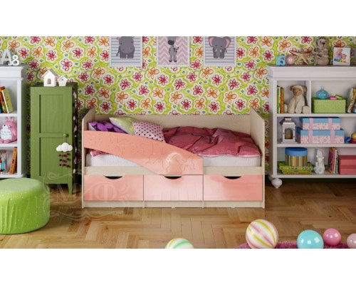 Детская кровать Бабочки 80х180, розовый металл