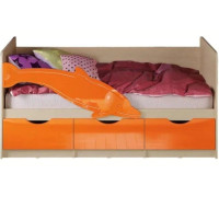 Детская кровать Дельфин-1 МДФ 80х200, оранжевый металлик, дуб белёный