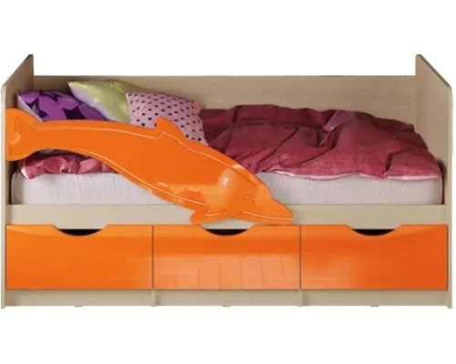 Детская кровать Дельфин-1 МДФ 80х180, оранжевый металлик, дуб белёный