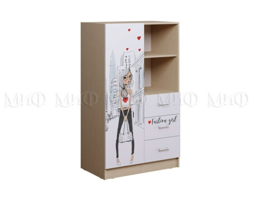 Вега NEW Girl шкаф комбинированный, дуб белёный/белый глянец
