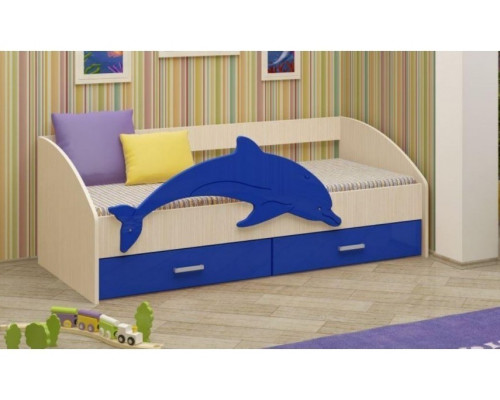 Детская кровать Дельфин-4 МДФ синий, 80х160
