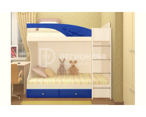 Двухъярусная кровать Бемби МДФ (фасад 3D) (Темно-синий металлик, Дуб Белфорд)