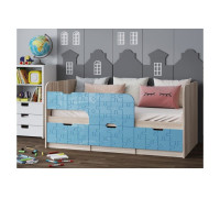 Детская кровать Юниор-9, 80х160 (Голубой металлик, Ясень шимо светлый)