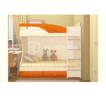 Двухъярусная кровать Бемби МДФ (фасад 3D) (Оранжевый металлик, шимо светлый)