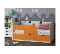 Детская кровать Юниор-9, 80х160 (Оранжевый металлик, Ясень шимо светлый)