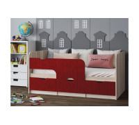 Детская кровать Юниор-9, 80х180 (Ясень шимо светлый, Красный металлик)