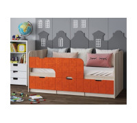Детская кровать Юниор-9, 80х180 (Ясень шимо светлый, Апельсин металлик)
