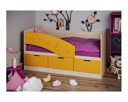 Детская кровать Бемби-8 МДФ, 80х160 (Ясень шимо светлый, Оранжевый металлик)